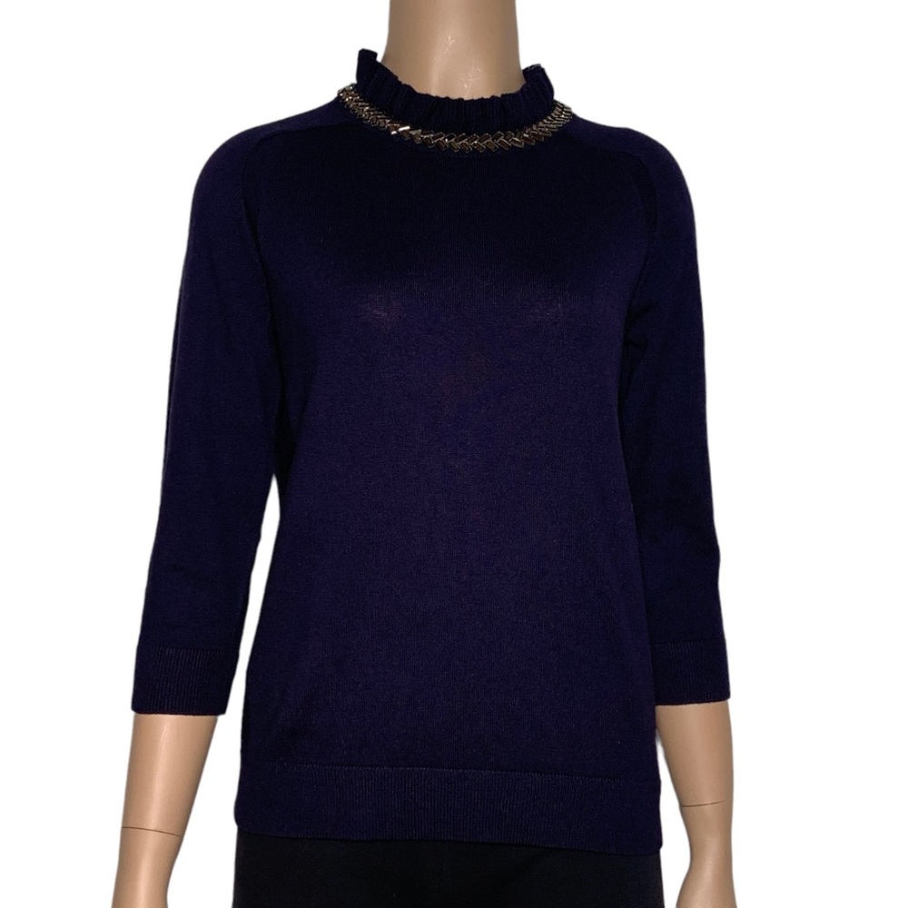 RSVP By TALBOTS Women’s Sweater Navy Blue Neck Beaded Petites Size PS NWT